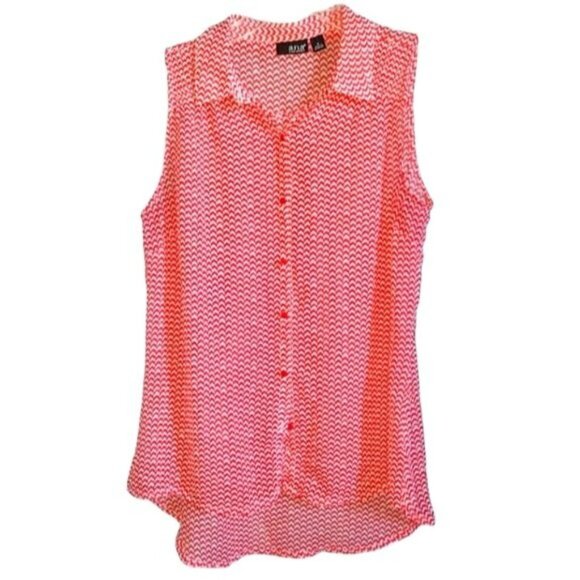 Sleeveless Shirt ANA Sheer Chevron Stripe Button Up Red Women's WOMAN'S Small - Picture 2 of 8